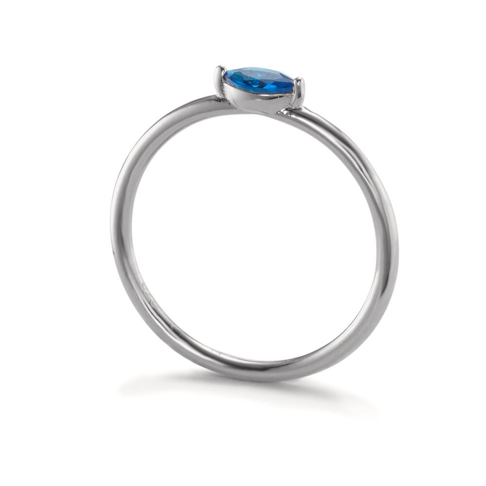 Solitär Ring Silber Zirkonia blau rhodiniert