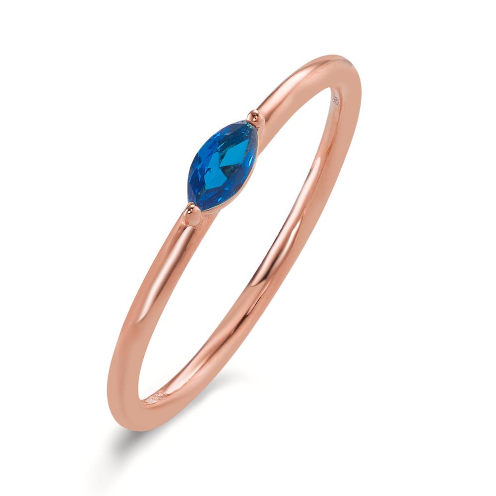 Solitär Ring Silber Zirkonia blau rosé vergoldet