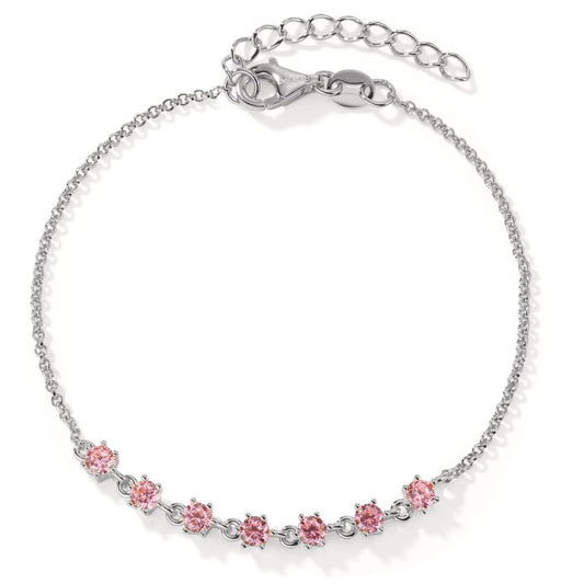 Armband Silber Zirkonia rosa, 7 Steine rhodiniert verstellbar