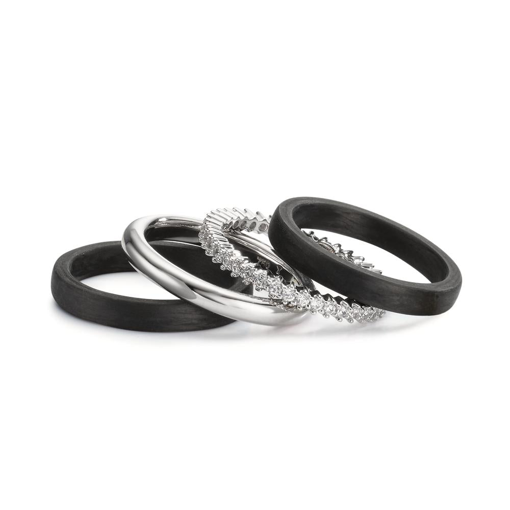 Ringset 750/18 K Weissgold, Carbon Zirkonia