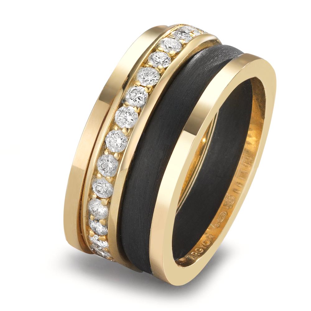 Ringset 750/18 K Gelbgold, Carbon Diamant 0.80 ct, w-si