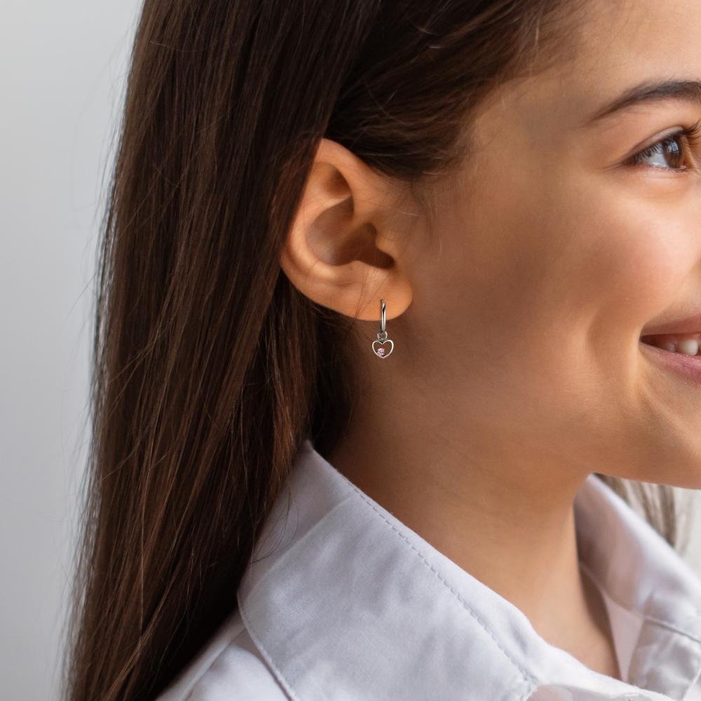 Creolen mit Einhänger Silber Zirkonia rosa rhodiniert Herz Ø8 mm