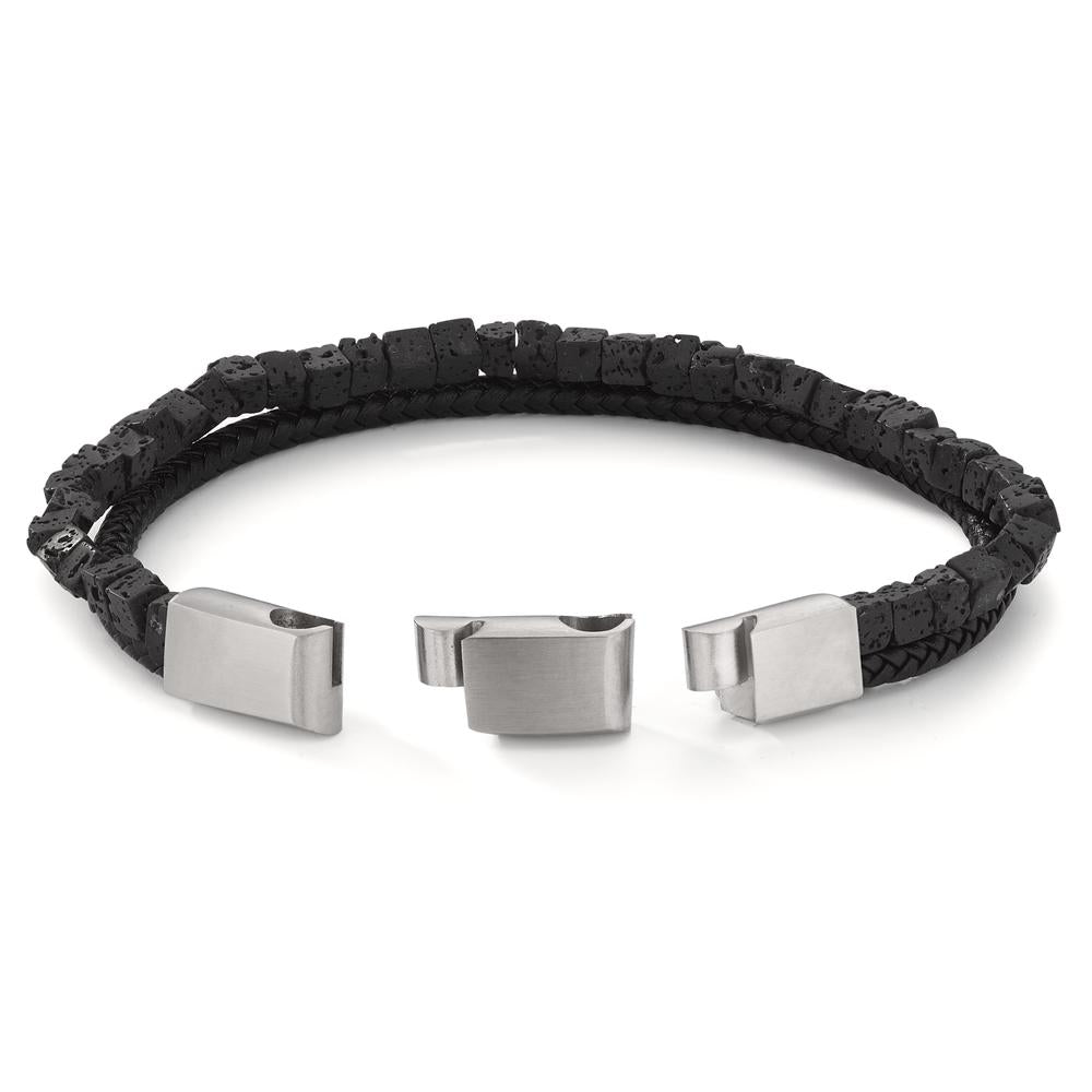 Armband Edelstahl, Leder Lava verstellbar