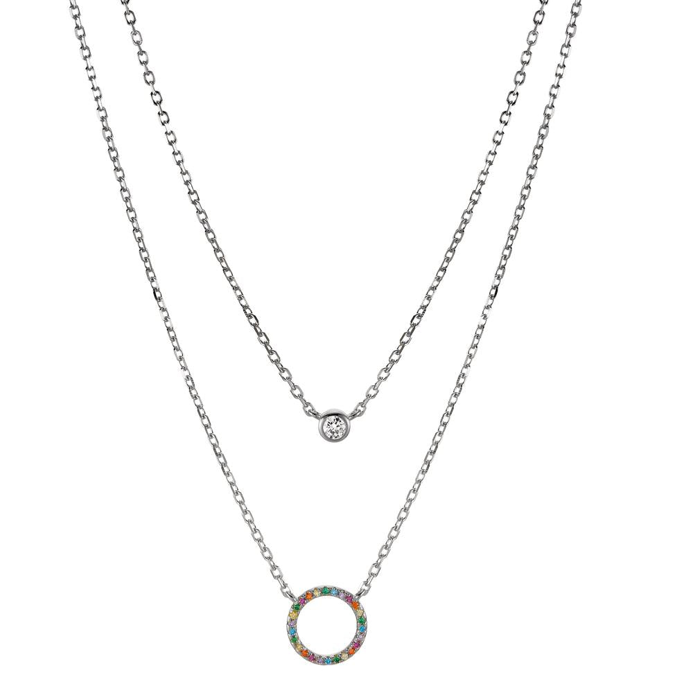 Collier Silber Zirkonia bunt rhodiniert verstellbar