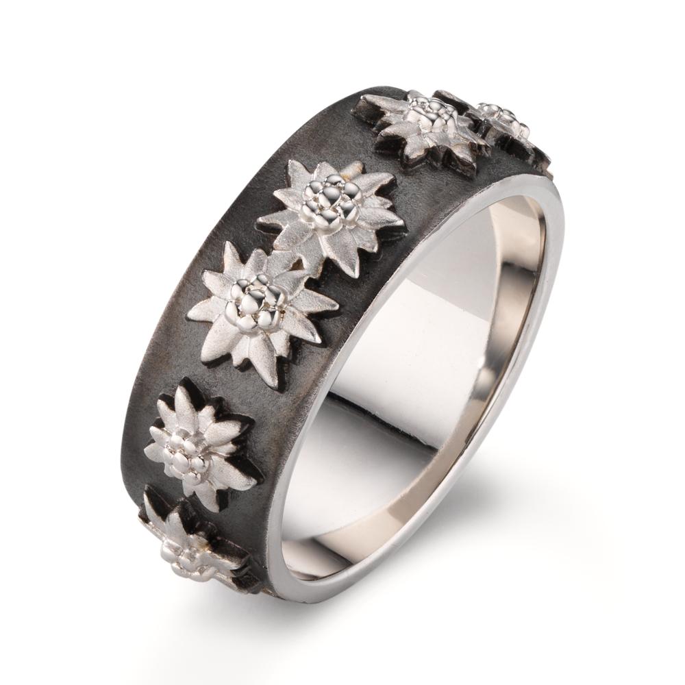 Fingerring Silber schwarz rhodiniert Edelweiss