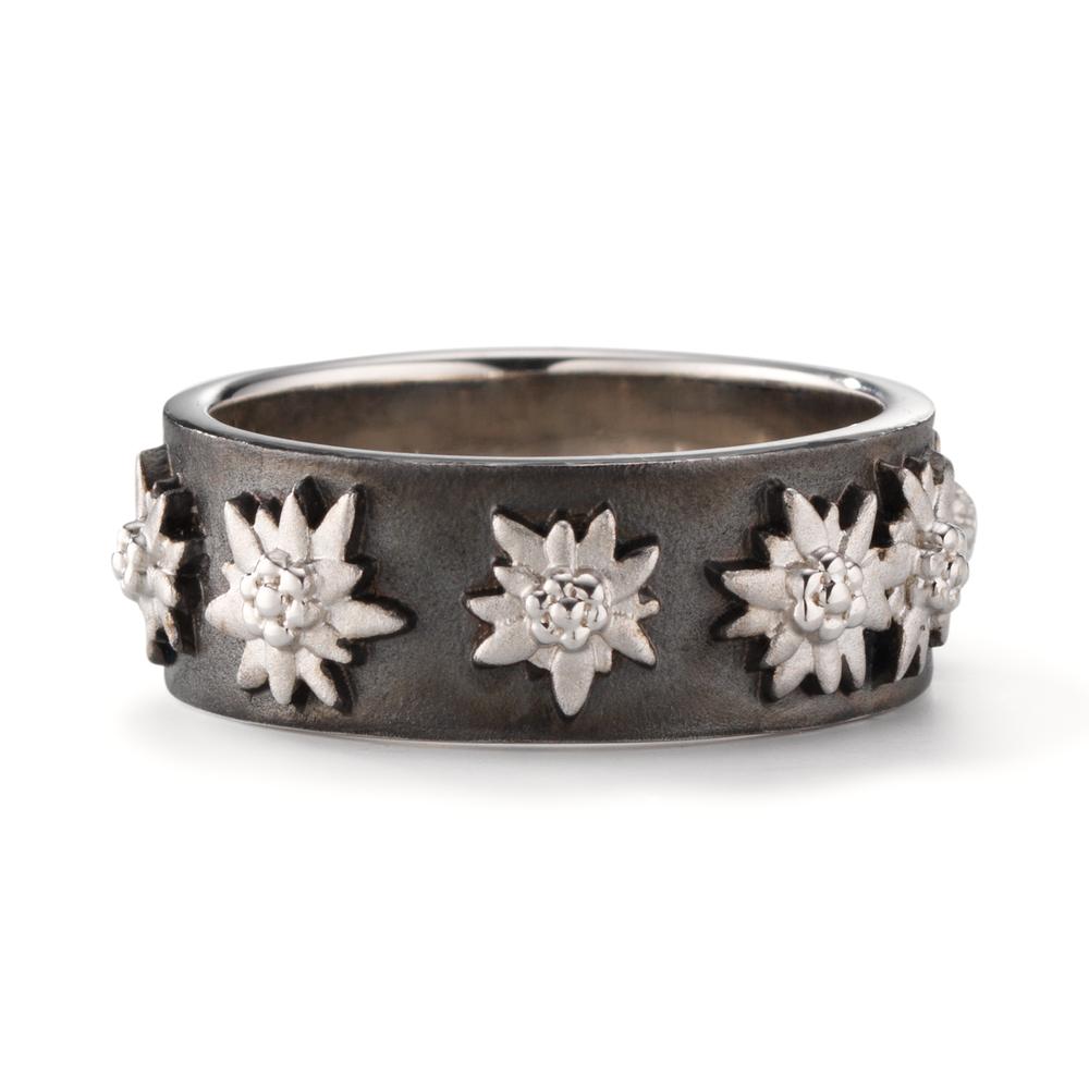 Fingerring Silber schwarz rhodiniert Edelweiss