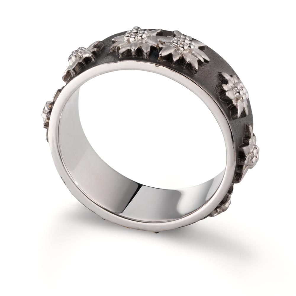 Fingerring Silber schwarz rhodiniert Edelweiss