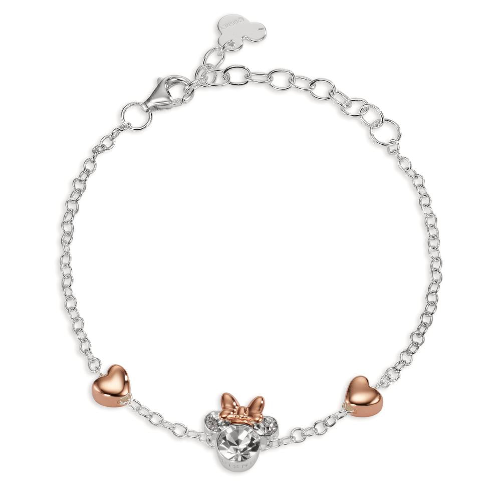 Armband Silber Zirkonia weiss, 3 Steine rosé bicolor Herz verstellbar