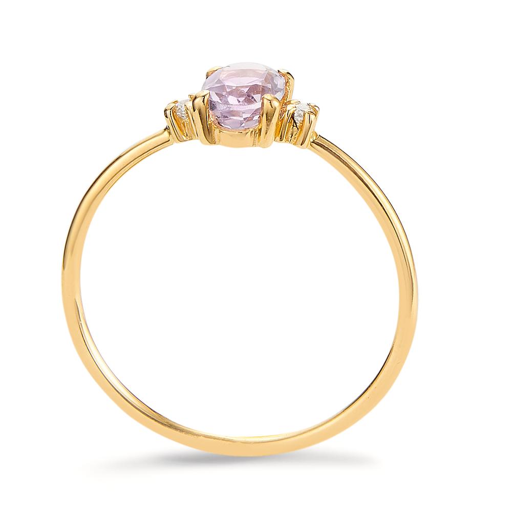 Fingerring 750/18 K Gelbgold Diamant 0.03 ct, 3 Steine, w-si, Amethyst