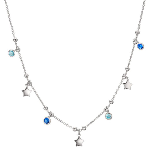 Collier Silber Zirkonia blau, 4 Steine rhodiniert Stern verstellbar