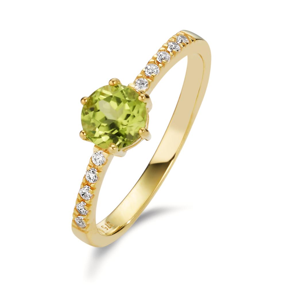 Fingerring 375/9 K Gelbgold Peridot, Zirkonia 10 Steine