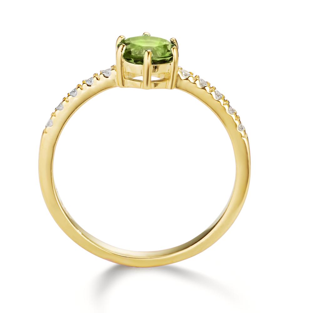 Fingerring 375/9 K Gelbgold Peridot, Zirkonia 10 Steine