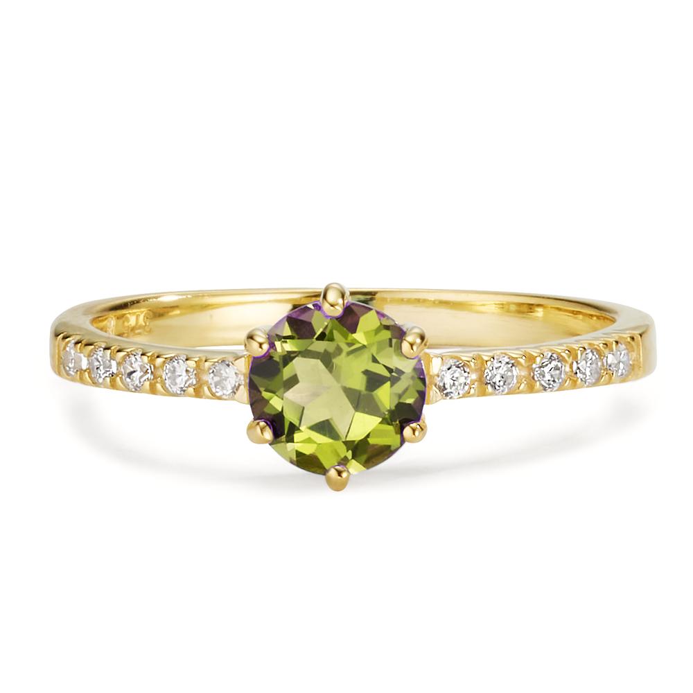 Fingerring 375/9 K Gelbgold Peridot, Zirkonia 10 Steine