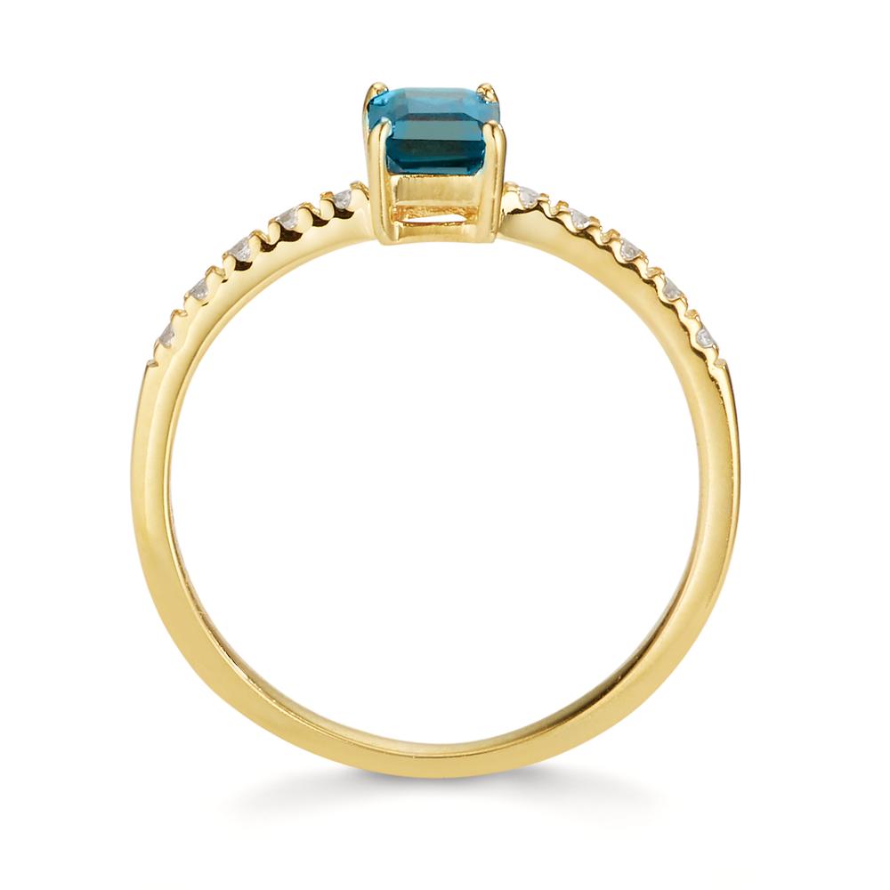 Fingerring 375/9 K Gelbgold London Blue Topas, Zirkonia 10 Steine