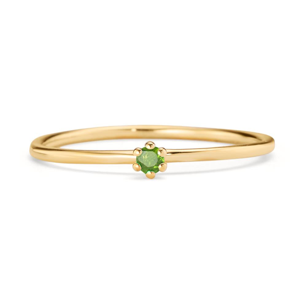 Solitär Ring 585/14 K Gelbgold Granat grün, 0.04 ct