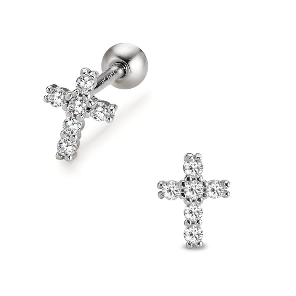 Piercing Silber Zirkonia 6 Steine rhodiniert Kreuz