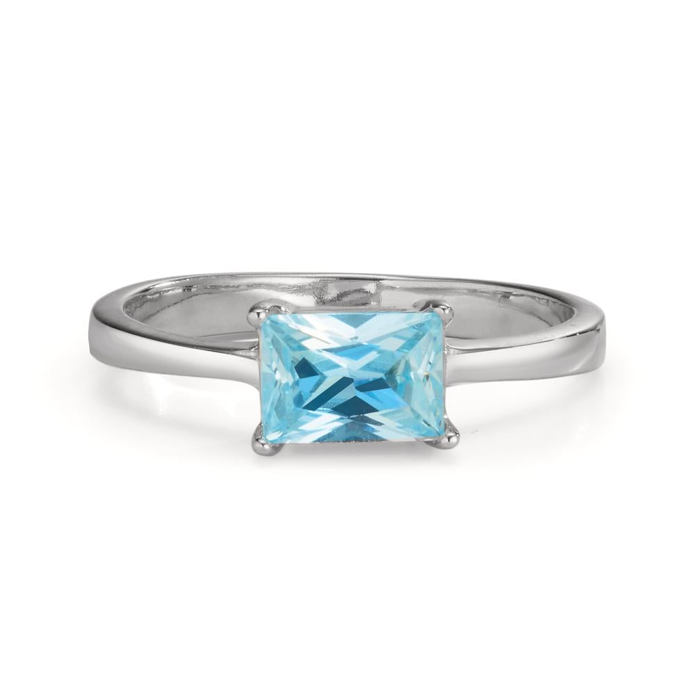 Fingerring Silber Zirkonia aqua rhodiniert