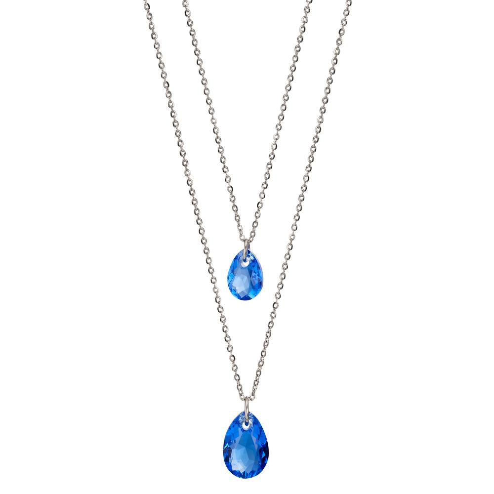 Collier Edelstahl Zirkonia blau, 2 Steine verstellbar