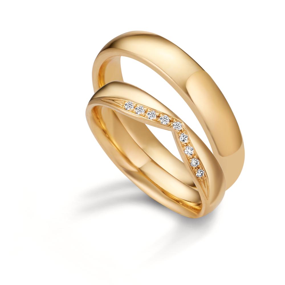 Partnerring 750/18 K Gelbgold Diamant 0.045 ct, 9 Steine, tw-vsi