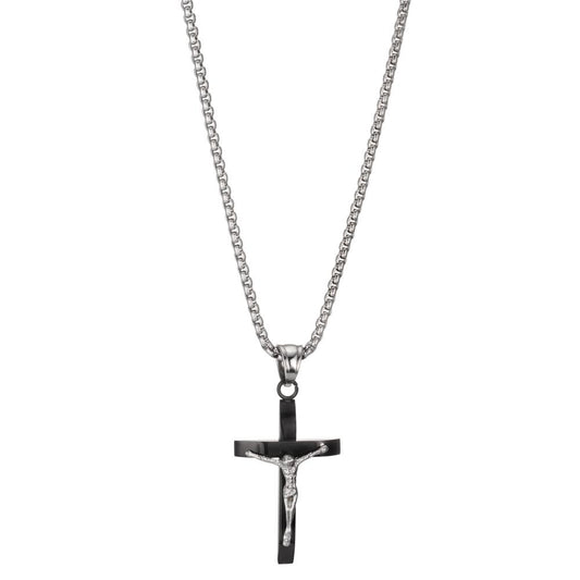 Collier Edelstahl schwarz IP beschichtet Kreuz verstellbar