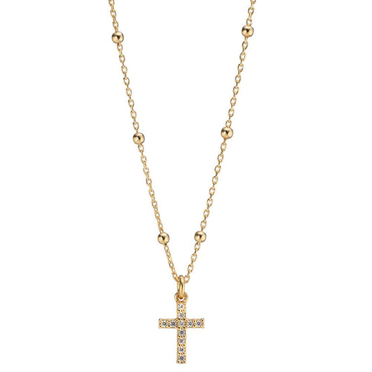 Collier Silber Zirkonia 11 Steine gelb vergoldet Kreuz verstellbar