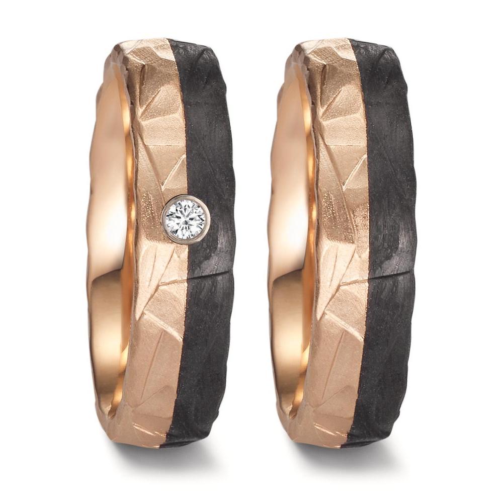 Partnerring 585/14 K Rosegold, Carbon Diamant 0.03 ct, w-si