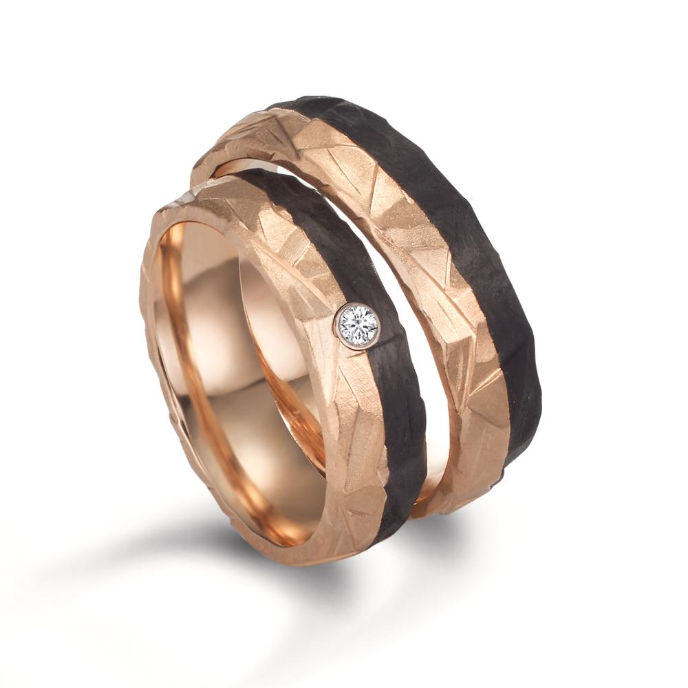 Partnerring 585/14 K Rosegold, Carbon Diamant 0.03 ct, w-si