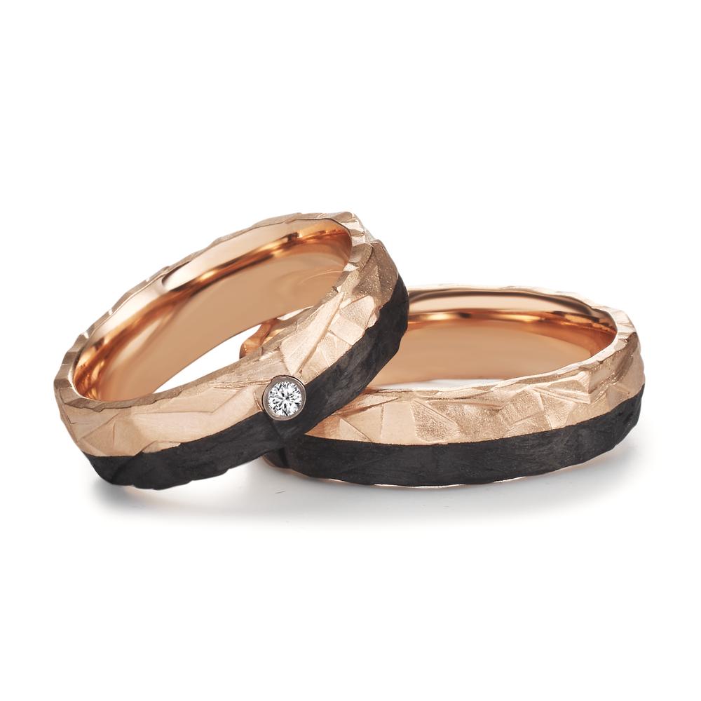 Partnerring 585/14 K Rosegold, Carbon Diamant 0.03 ct, w-si