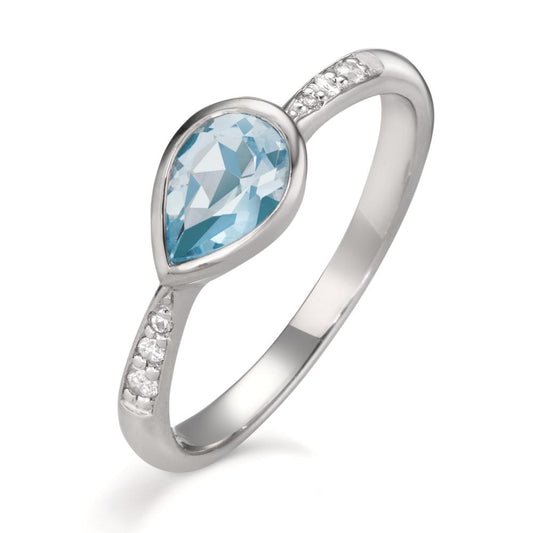 Fingerring Silber Zirkonia 6 Steine, Topas blau rhodiniert