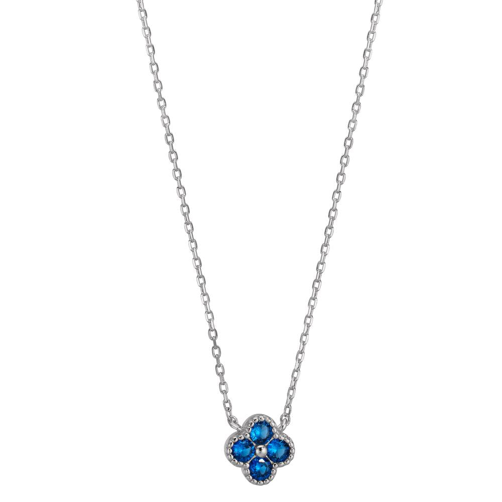 Collier Silber Zirkonia blau, 4 Steine rhodiniert Blume verstellbar