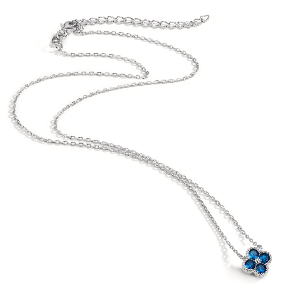 Collier Silber Zirkonia blau, 4 Steine rhodiniert Blume verstellbar