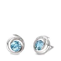Ohrstecker 750/18 K Weissgold Topas blau, 2 Steine, Diamant weiss, 0.03 ct, 6 Steine, Brillantschliff, w-si Ø11 mm