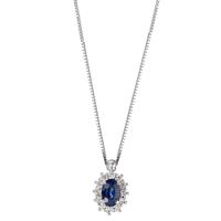 Collier 750/18 K Weissgold Saphir blau, oval, Diamant weiss, 0.18 ct, 12 Steine, w-pi1 39-42 cm verstellbar