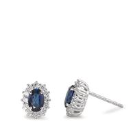 Ohrstecker 750/18 K Weissgold Saphir blau, 2 Steine, oval, Diamant weiss, 0.36 ct, 24 Steine, w-pi1