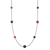 Halskette Nera aus geschwärztem Edelstahl mit Carbon und Pearls in Ruby Red, 60cm 