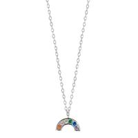 Collier Silber Zirkonia bunt, 6 Steine rhodiniert Regenbogen 40-45 cm verstellbar