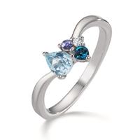 Fingerring Silber Zirkonia, Iolith, London Blue Topas, Topas blau rhodiniert