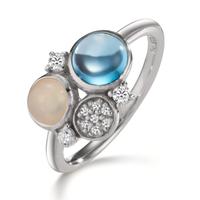 Fingerring Silber Zirkonia, Topas blau, Opal rhodiniert-608563