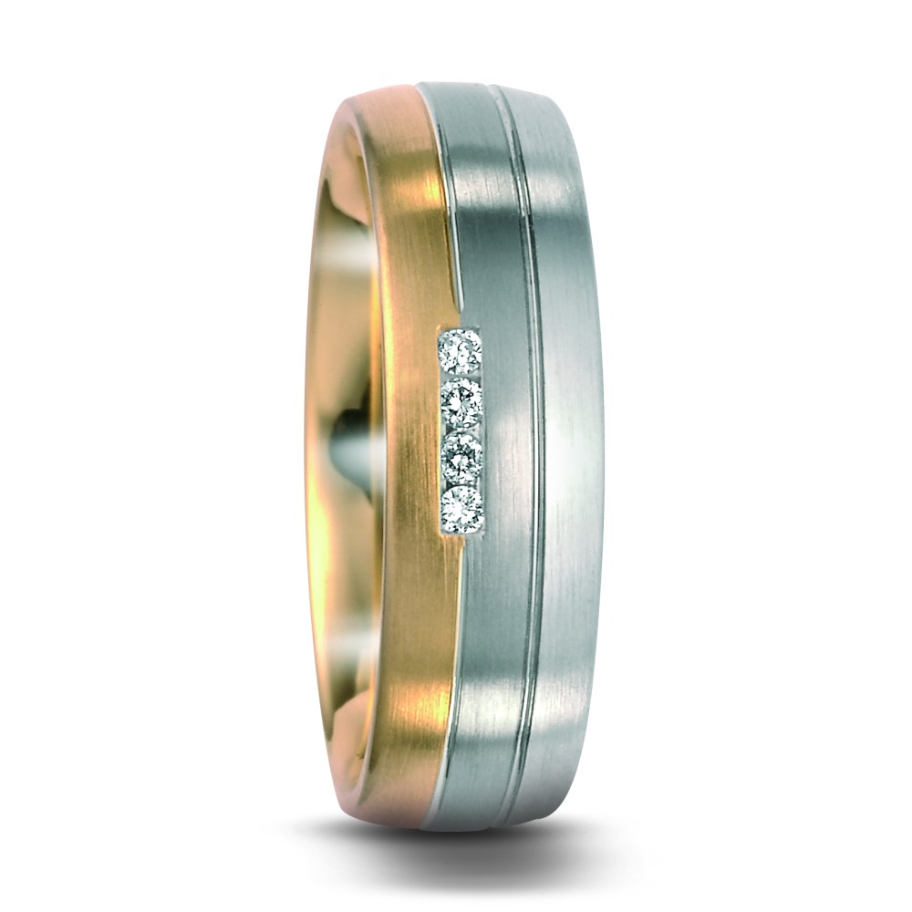 Fingerring 500 Palladium, 750/18 K Gelbgold, 750/18 K Weissgold Diamant 0.04 ct, 4 Steine, w-si-530897