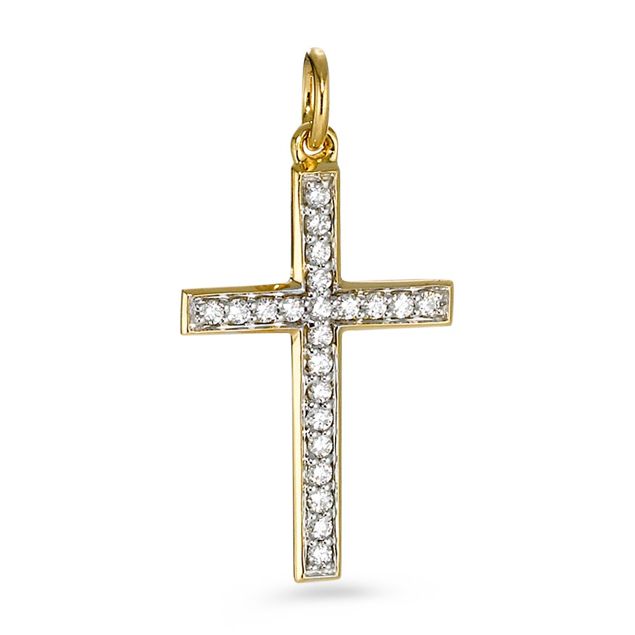 Anhänger 750/18 K Gelbgold Diamant 0.16 ct, 22 Steine, w-si Kreuz-570725