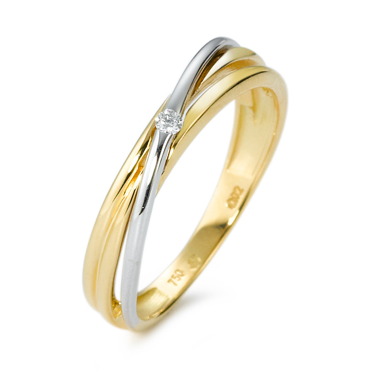 Fingerring 750/18 K Gelbgold, 750/18 K Weissgold Diamant weiss, 0.02 ct, Brillantschliff, w-si-571061