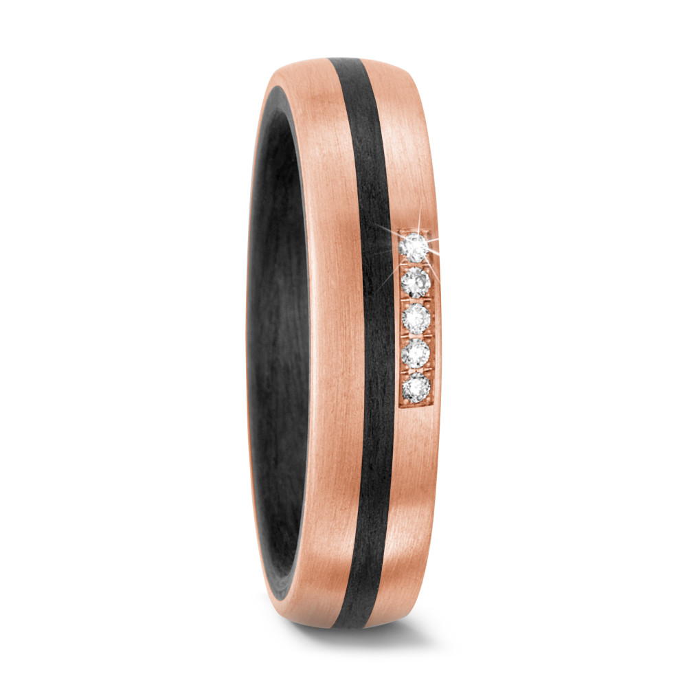 Partnerring 585/14 K Rosegold, Carbon Diamant 0.05 ct, 5 Steine, w-si-571415