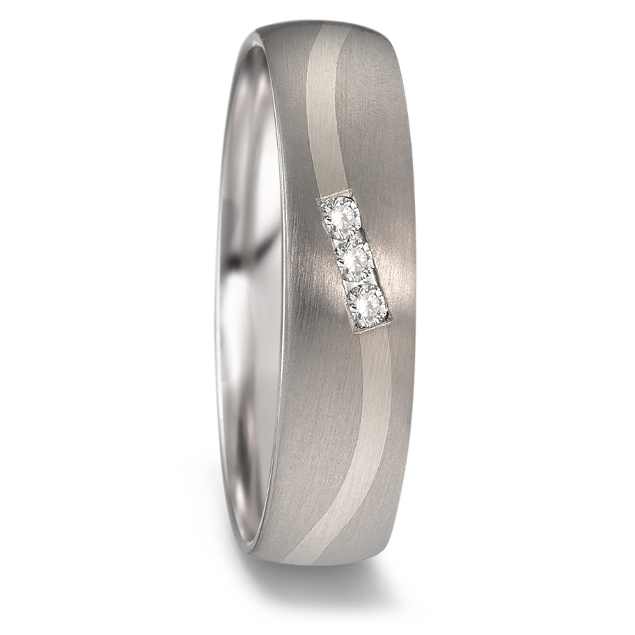 Partnerring Titan, 585/14 K Weissgold Diamant 0.06 ct, 3 Steine, w-si-585207