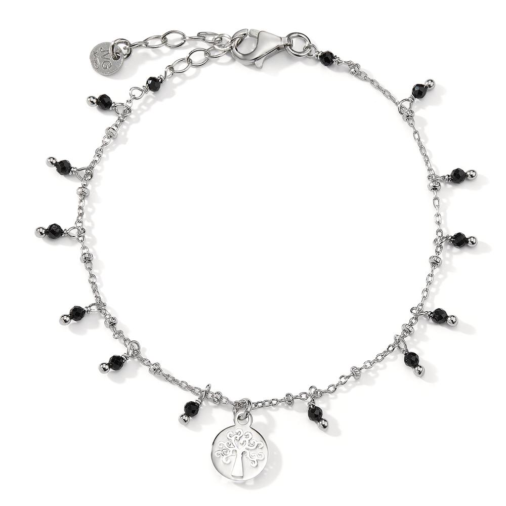 Armband Silber Kristall schwarz, 14 Steine rhodiniert Lebensbaum 16-19 cm verstellbar-596828