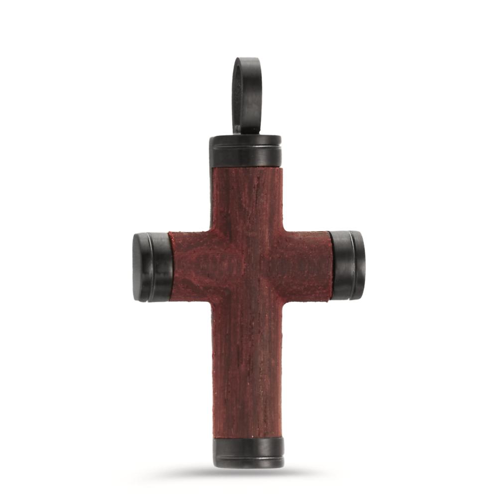 Anhänger Edelstahl schwarz IP beschichtet Kreuz Holz-606807