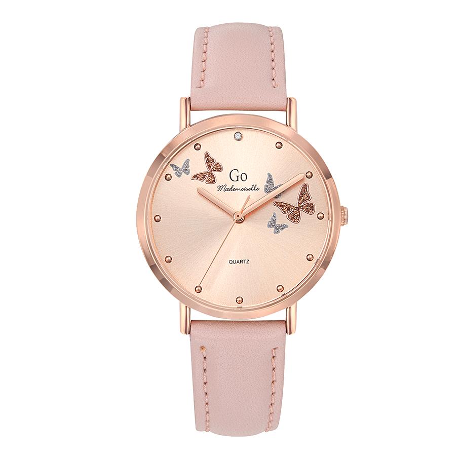 Uhr Edelstahl, Metall rosé IP beschichtet Schmetterling Ø34 mm-607588