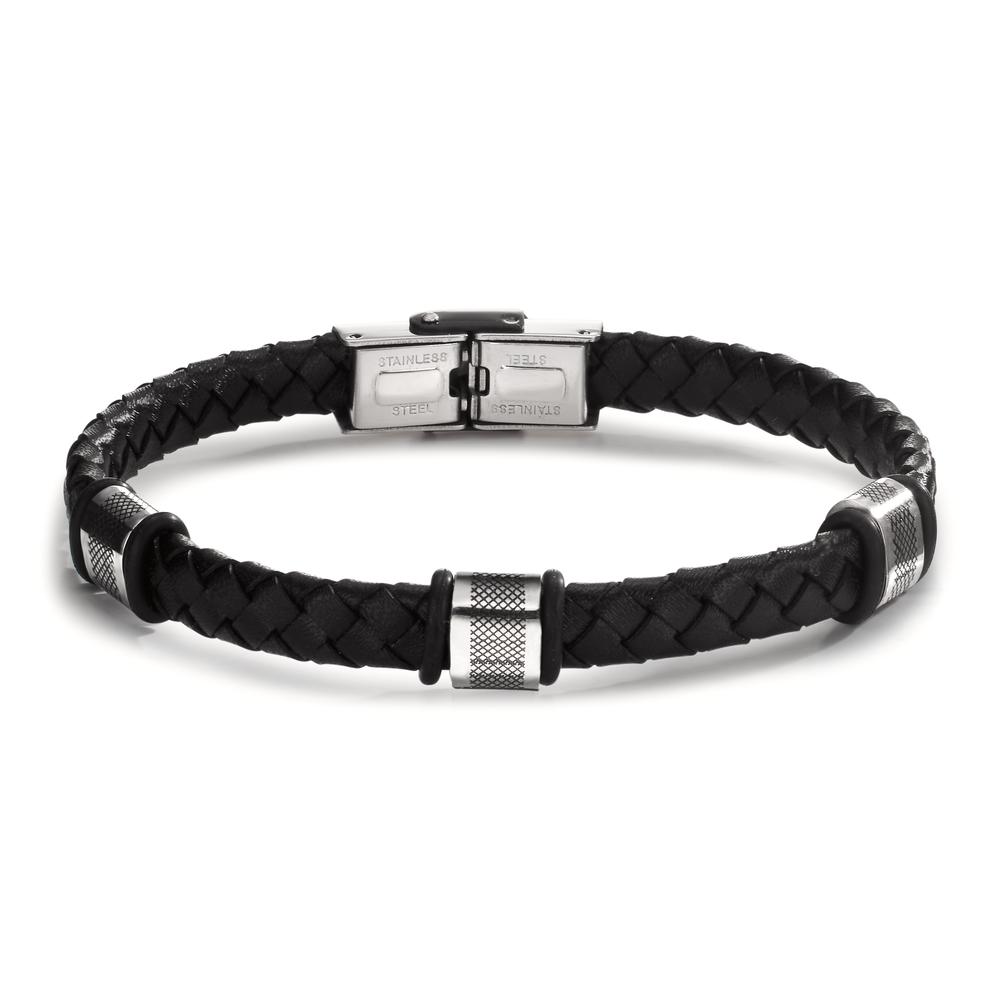 Armband Edelstahl, Leder, Kautschuk schwarz IP beschichtet 22 cm-607964