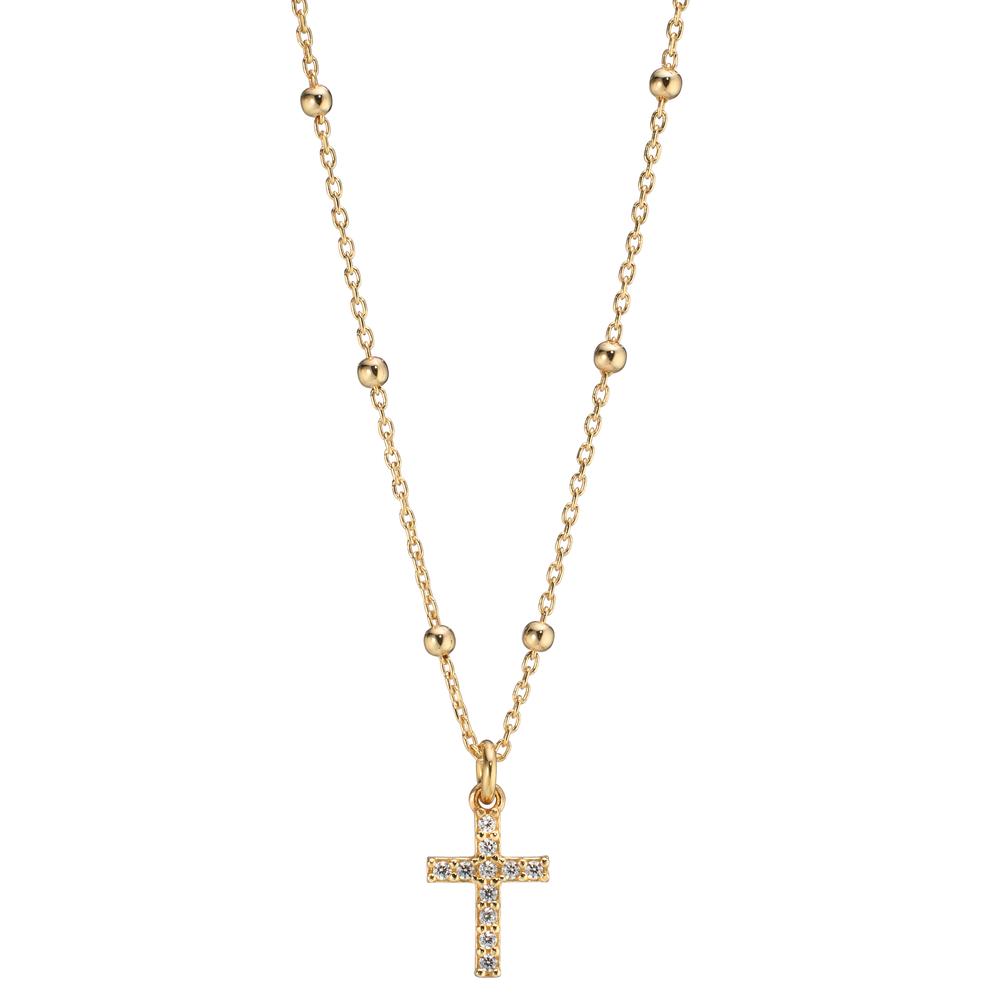 Collier Silber Zirkonia 11 Steine gelb vergoldet Kreuz 42-45 cm verstellbar-608140