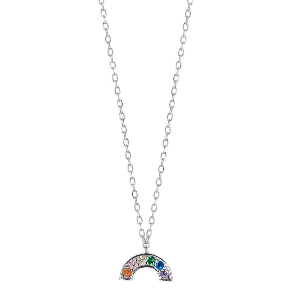 Collier Silber Zirkonia bunt, 6 Steine rhodiniert Regenbogen 40-45 cm verstellbar-608325