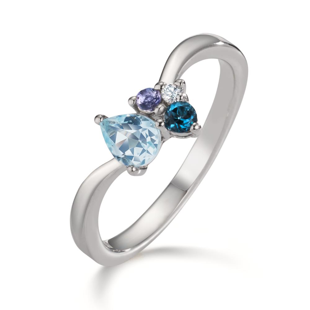 Fingerring Silber Zirkonia, Iolith, London Blue Topas, Topas blau rhodiniert-608562